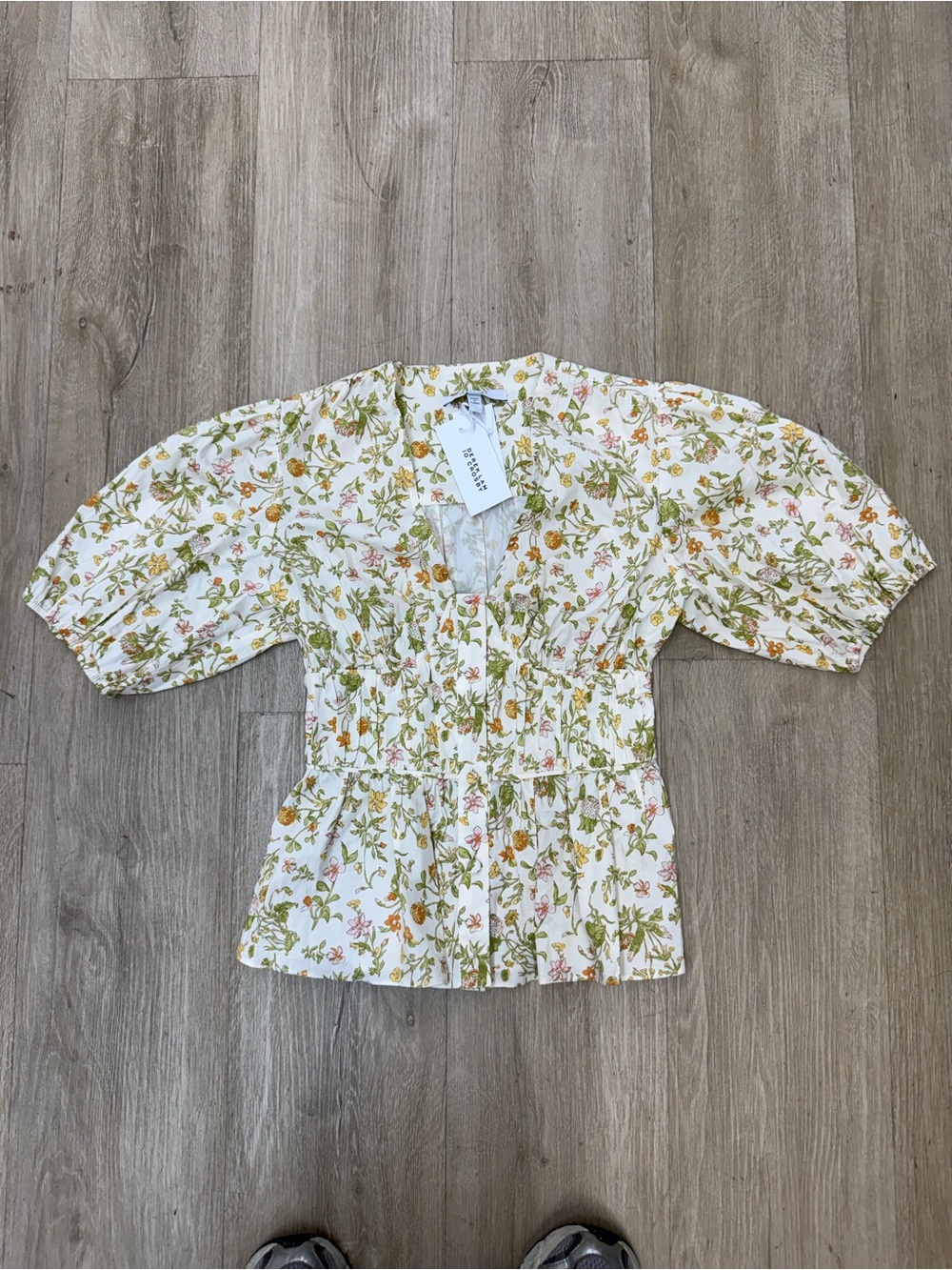 NWT Maureen Floral V-Neck Cotton Peplum Top Sz 0